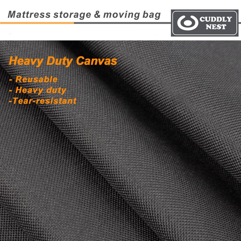 Cuddly Nest Waterproof Canvas Mattress Storage Bag for Moving and Storage â€“ Reusable Heavy Duty Mattress Bag with Zipper and Lifting & Moving Straps(Black, Queen) - Image 2